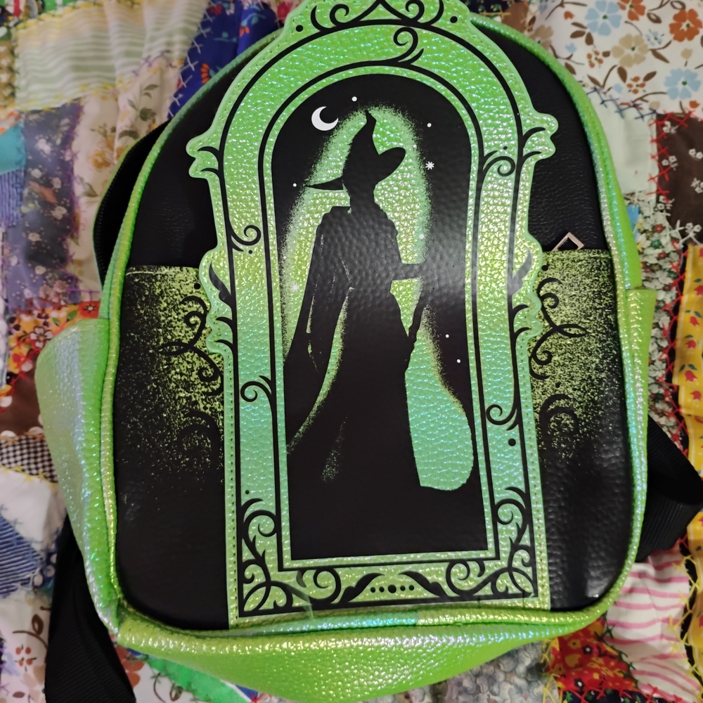Green and Black Witch Silhouette Backpack